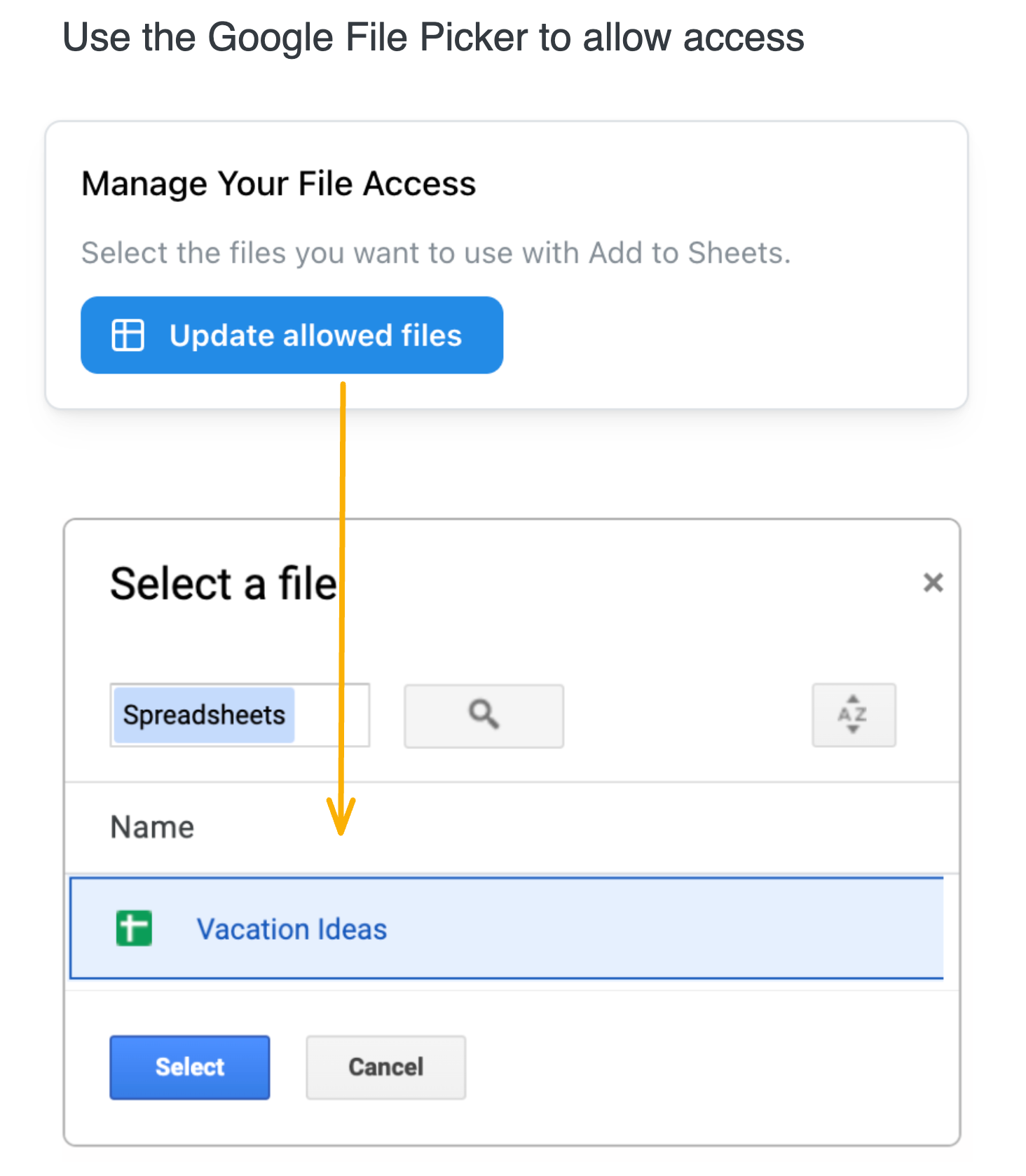 allow access to Google Sheets spreadsheets
