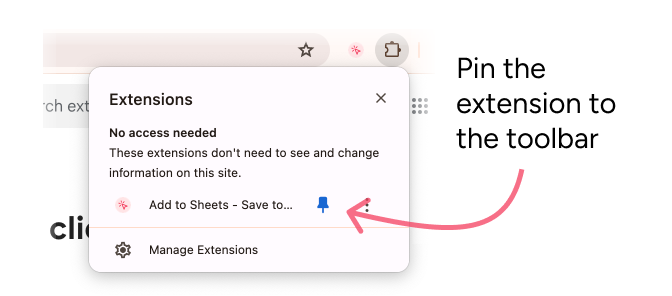 pin the chrome extension to the toolbar