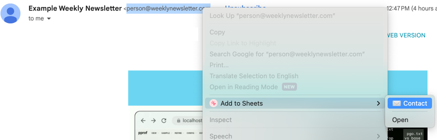 Save content from Gmail to Google Sheets